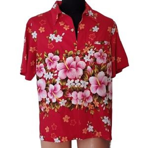 Mens Vintage Ui-Maikai 60s pink and Red Hawaiian shirt men's large